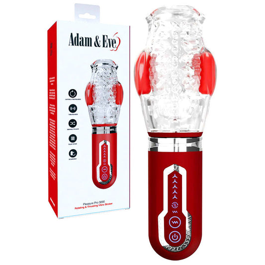 Adam & Eve PLEASURE PRO 3000 - /Red USB Rechargeable Thrusting & Rotating Auto Stroker