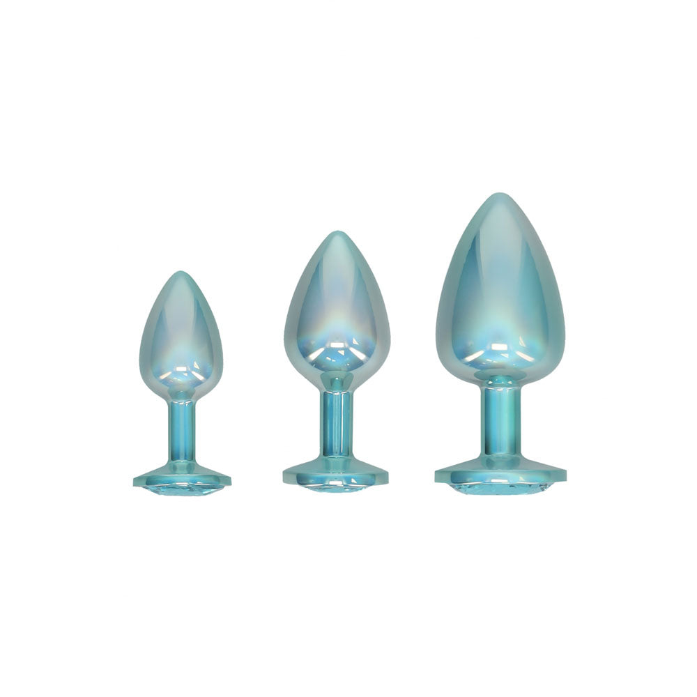 OUCH! Paris Collection - Metal Anal Plug Set -  - Metallic  Butt Plugs with Gem Bases - Set of 3 Sizes