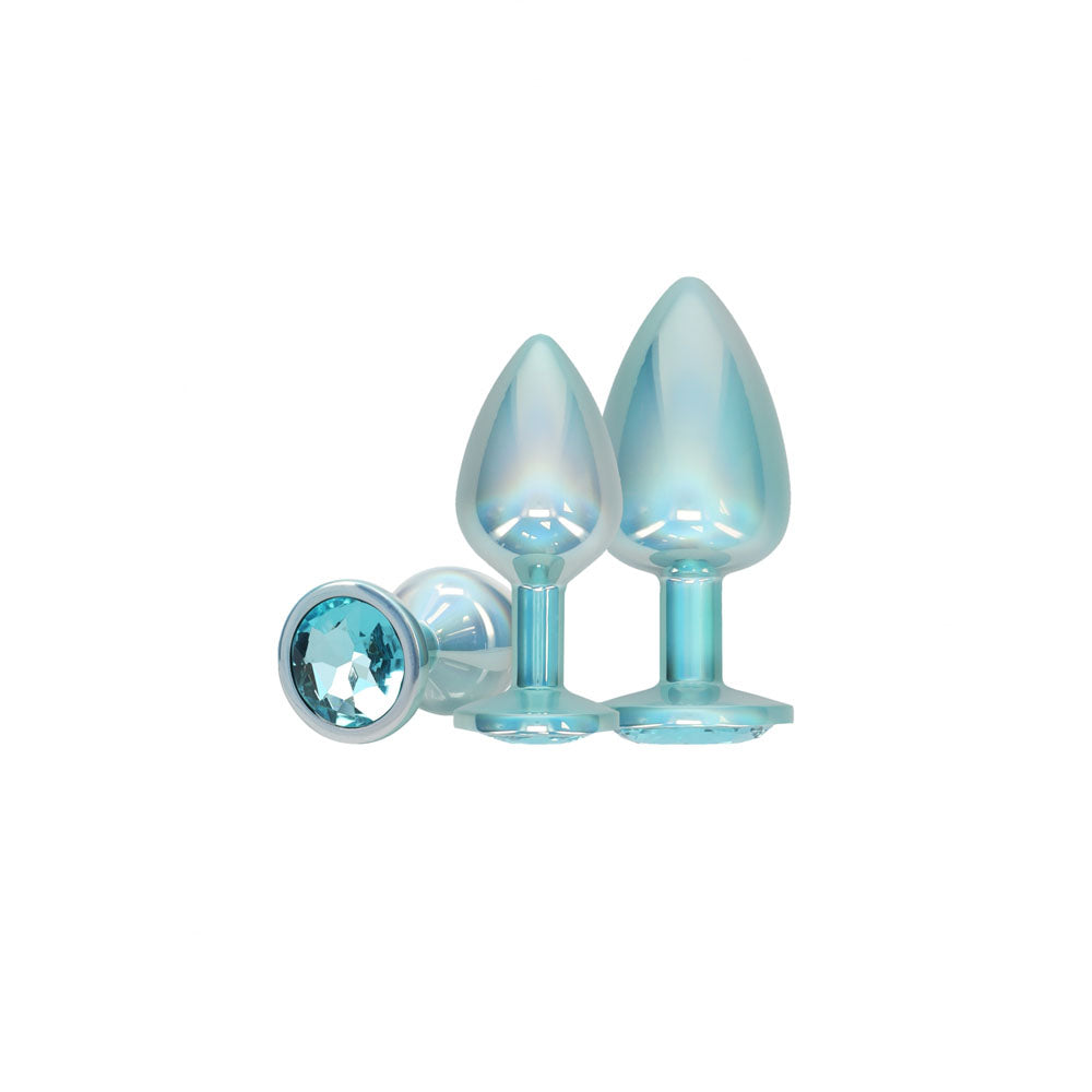 OUCH! Paris Collection - Metal Anal Plug Set -  - Metallic  Butt Plugs with Gem Bases - Set of 3 Sizes