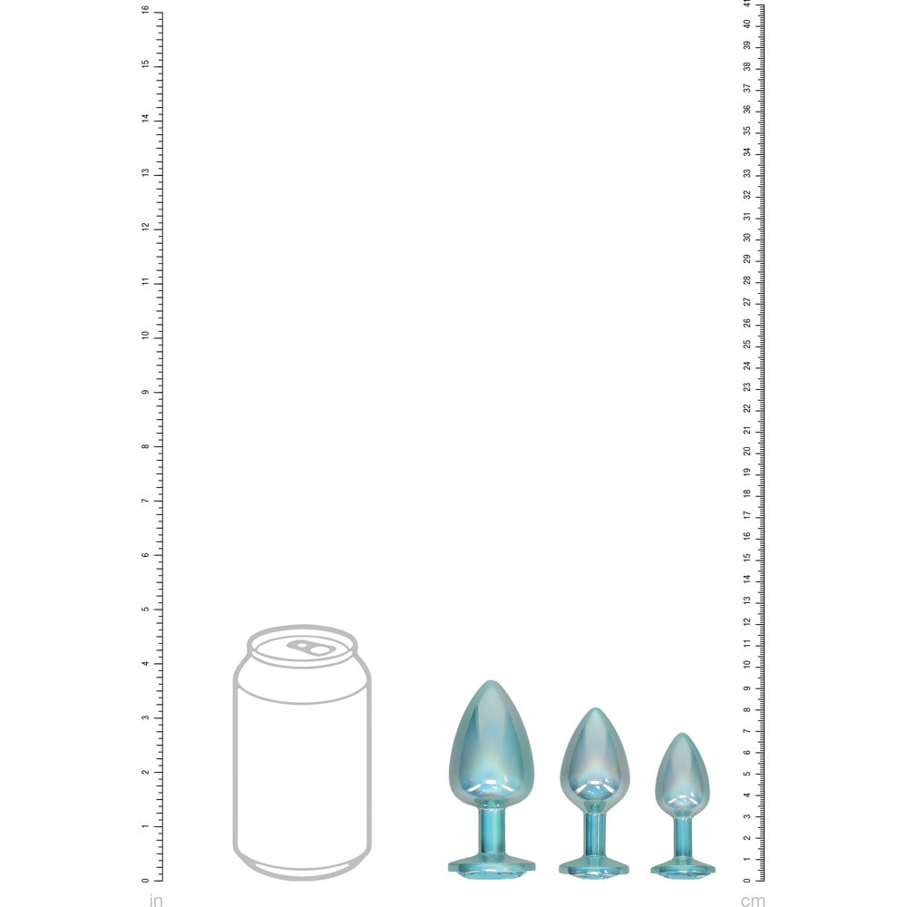 OUCH! Paris Collection - Metal Anal Plug Set -  - Metallic  Butt Plugs with Gem Bases - Set of 3 Sizes
