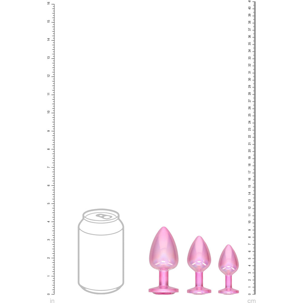 OUCH! Paris Collection - Metal Anal Plug Set -  - Metallic  Butt Plugs with Gem Bases - Set of 3 Sizes
