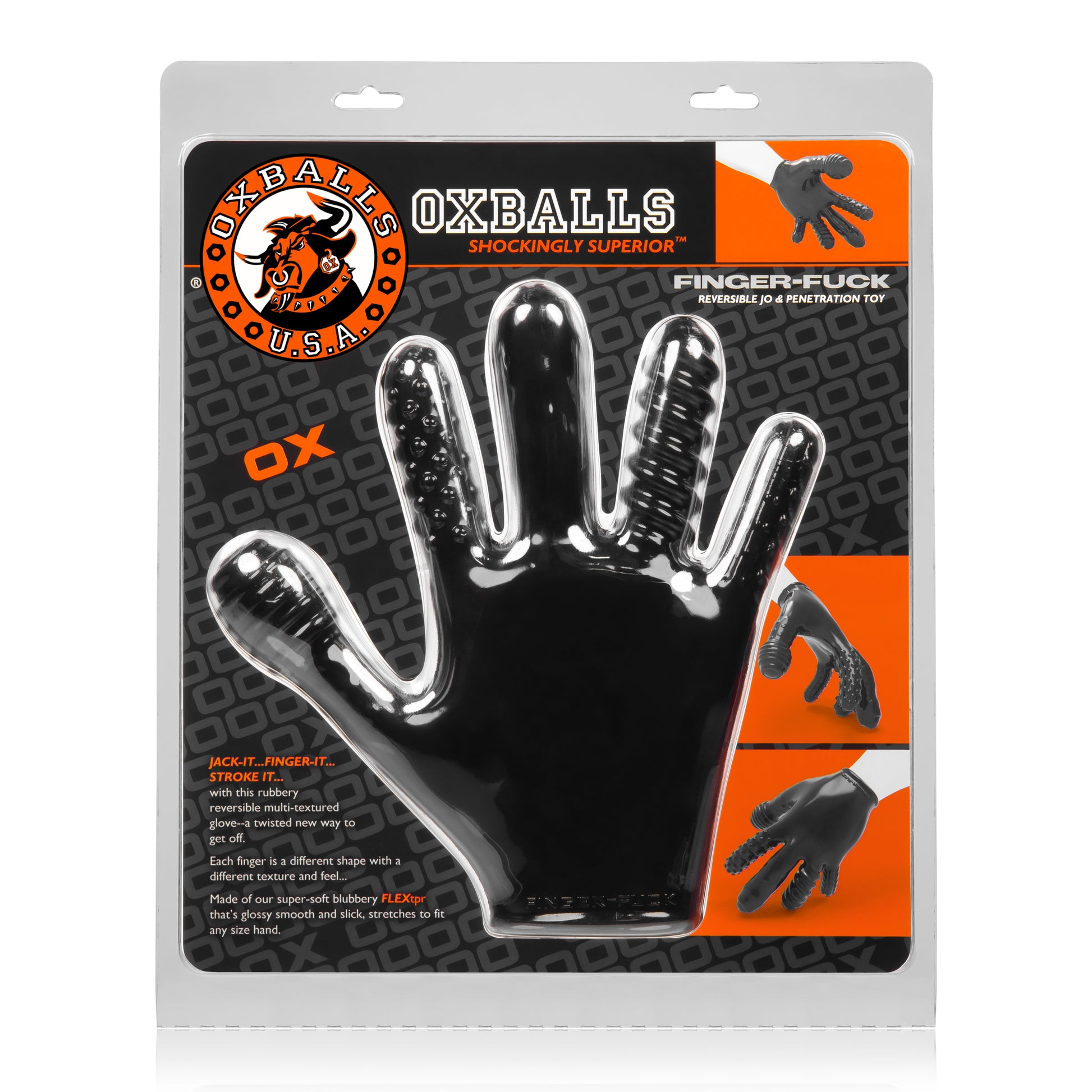 OXBALLS FINGER FUCK textured glove BLACK