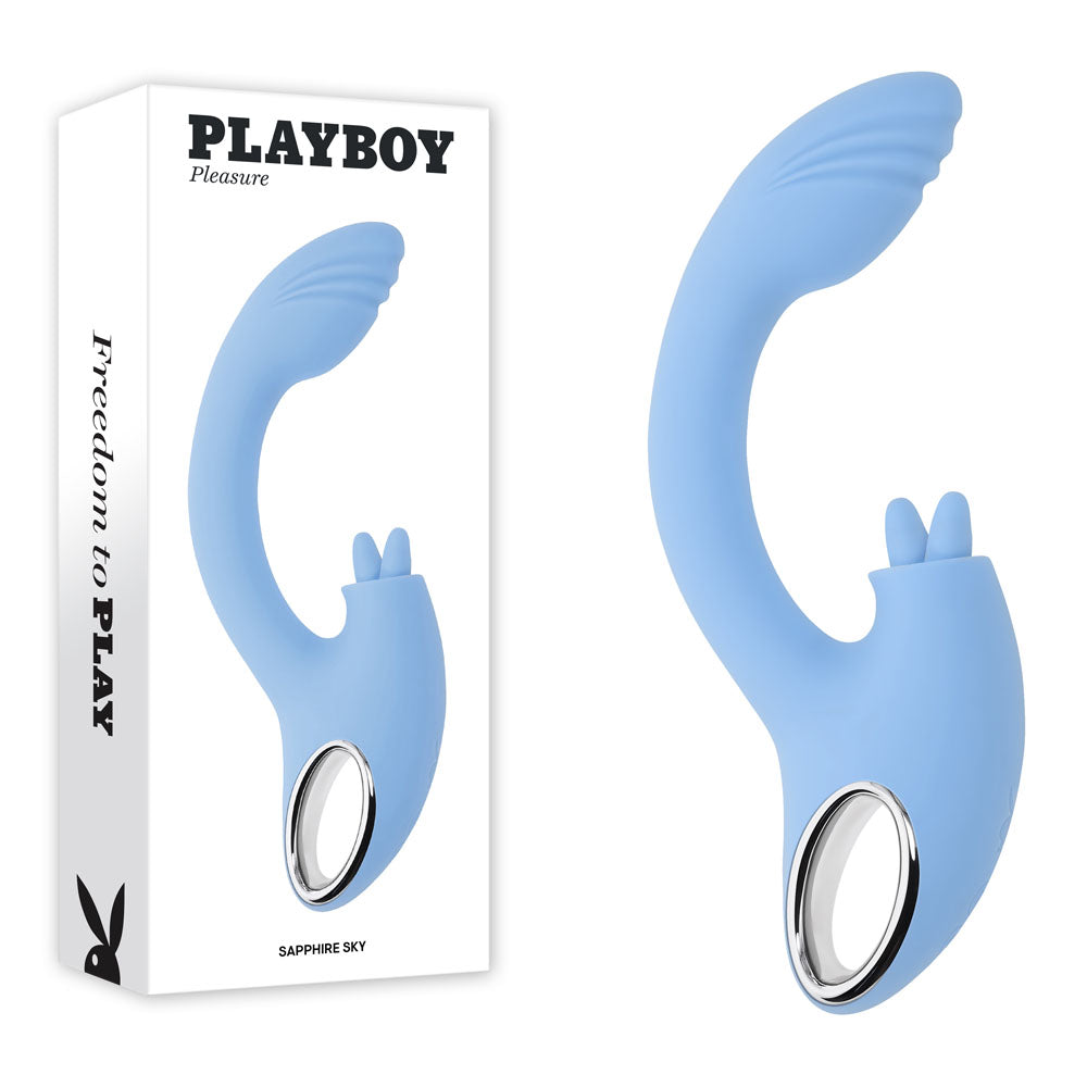 Playboy Pleasure SAPPHIRE SKY -  21.6 cm USB Rechargeable Vibrator with Double Tongue Stimulator