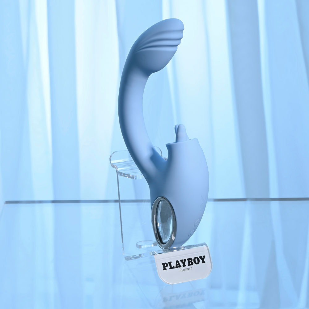 Playboy Pleasure SAPPHIRE SKY -  21.6 cm USB Rechargeable Vibrator with Double Tongue Stimulator