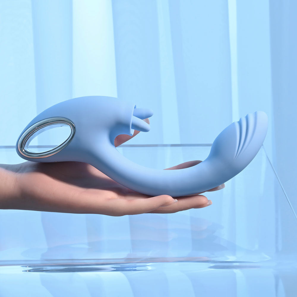 Playboy Pleasure SAPPHIRE SKY -  21.6 cm USB Rechargeable Vibrator with Double Tongue Stimulator