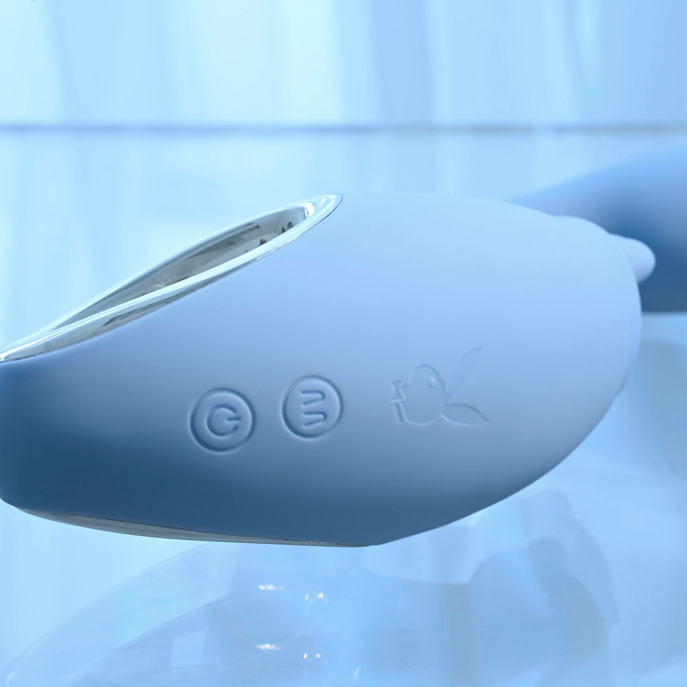 Playboy Pleasure SAPPHIRE SKY -  21.6 cm USB Rechargeable Vibrator with Double Tongue Stimulator
