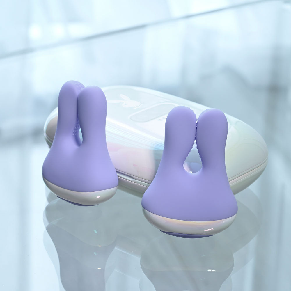 Playboy Pleasure IN A PINCH -  Rechargeable Vibrating Nipple Clamps with Charging Carry Case