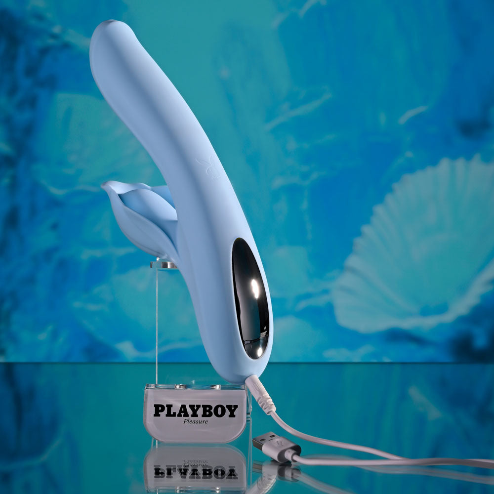 Playboy Pleasure IN BLOOM -  23.5 cm USB Rechargeable Thrusting Tapping & Heating Dual Vibrator