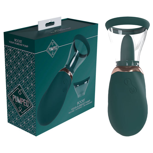 PUMPED Boost Auto Vulva & Brest Pump - - USB Rechargeable Ladies Pump Green
