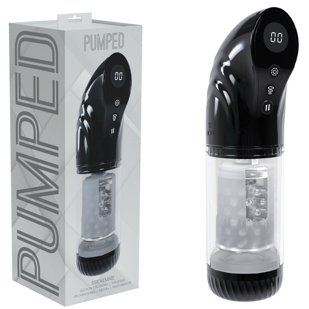 PUMPED Strokemate - /Clear USB Rechargeable Sucking Rotating and Thrusting Auto Masturbator