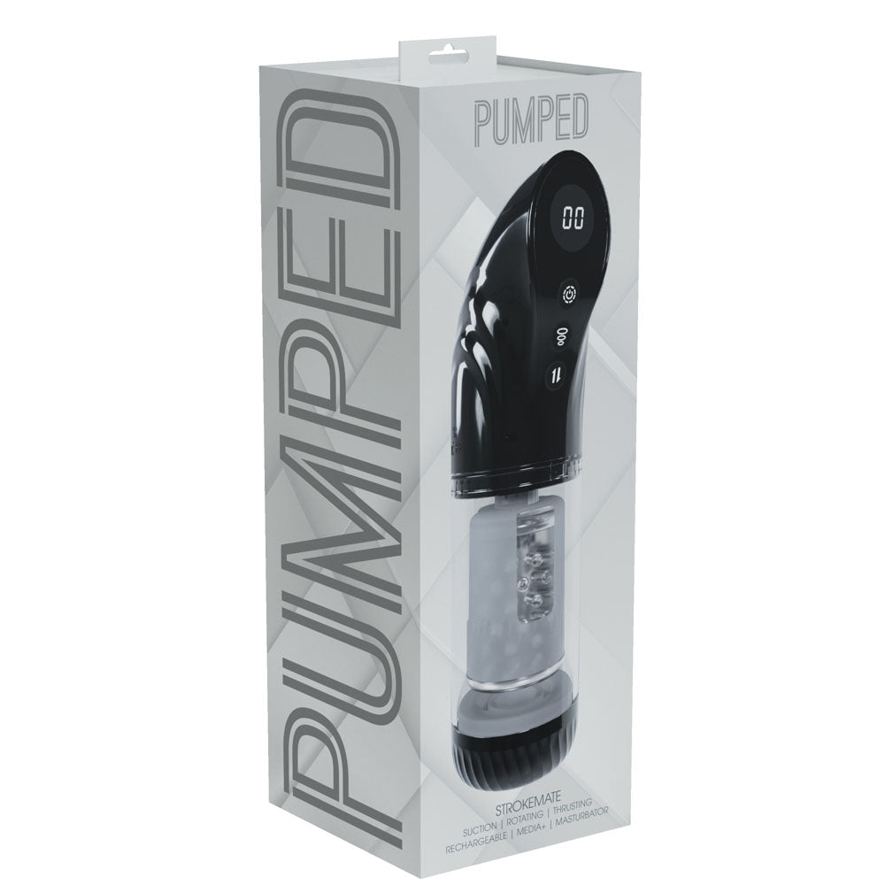 PUMPED Strokemate - /Clear USB Rechargeable Sucking Rotating and Thrusting Auto Masturbator