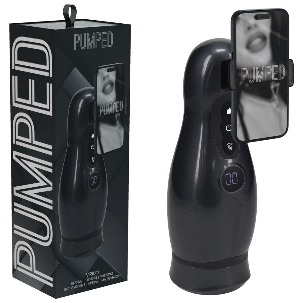 PUMPED Virtuo - Gunmetal - Gunmetal Grey/Clear USB Rechargeable Sucking And Vibrating Auto Masturbator