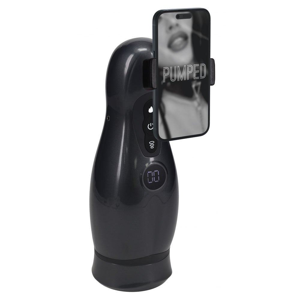 PUMPED Virtuo - Gunmetal - Gunmetal Grey/Clear USB Rechargeable Sucking And Vibrating Auto Masturbator