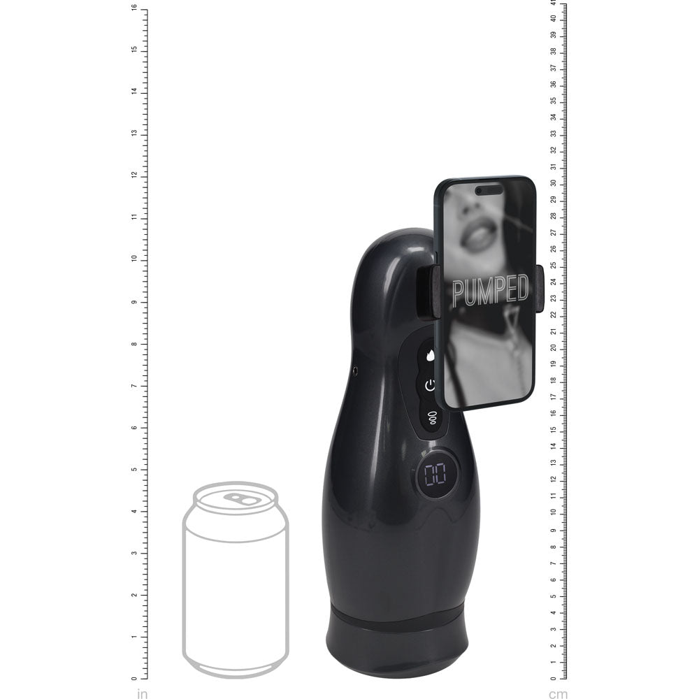 PUMPED Virtuo - Gunmetal - Gunmetal Grey/Clear USB Rechargeable Sucking And Vibrating Auto Masturbator