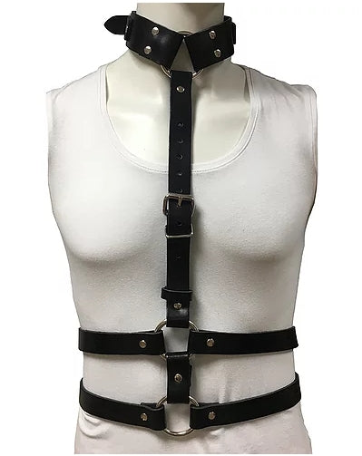 rouge Female Black Leather Chest Harness with Choker