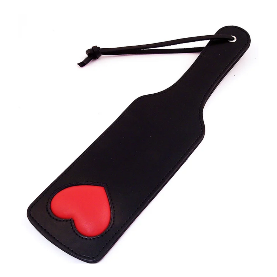 rouge LEATHER PADDLE BLACK WITH RED HEARTS
