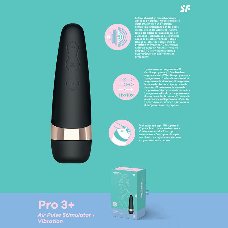 Satisfyer Pro 3+ - Touch-Free USB-Rechargeable Clitoral Stimulator with Vibration Black