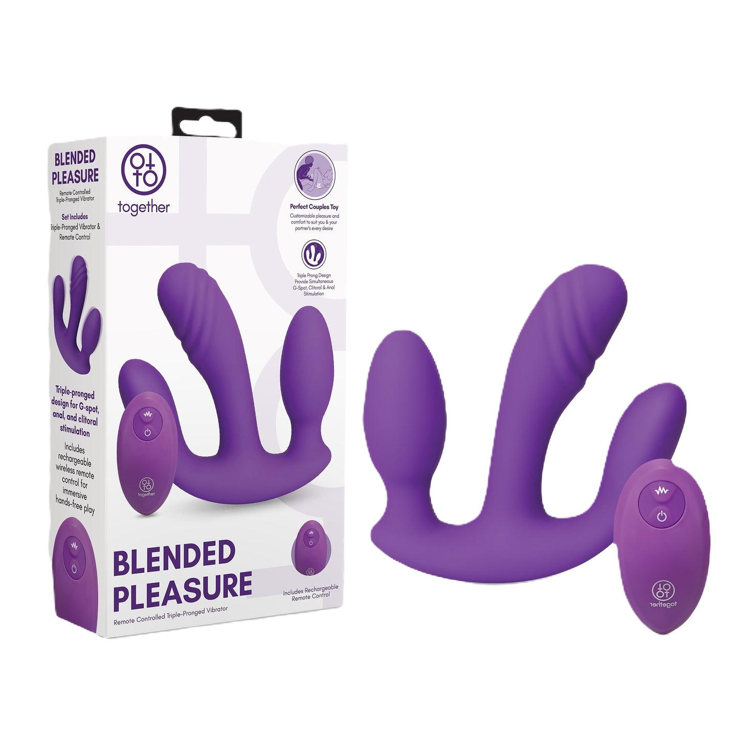 Together Toy Blended Pleasure Remote Controlled Triple-Pronged Vibrato...