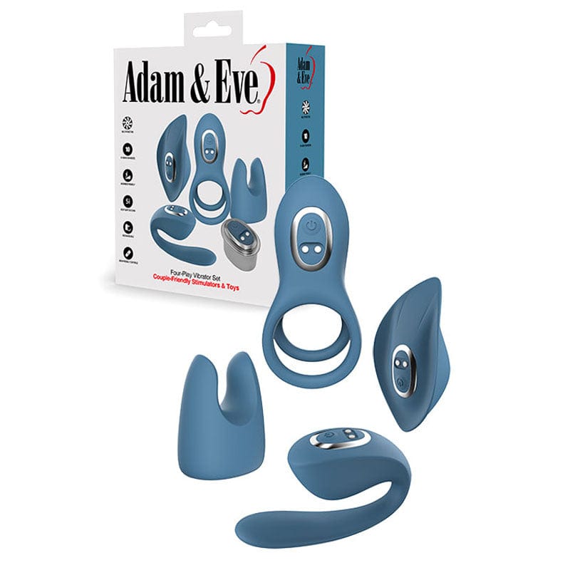 Adam & Eve FOUR-PLAY Vibrator Set - USB Rechargeable Couples Play Kit Blue