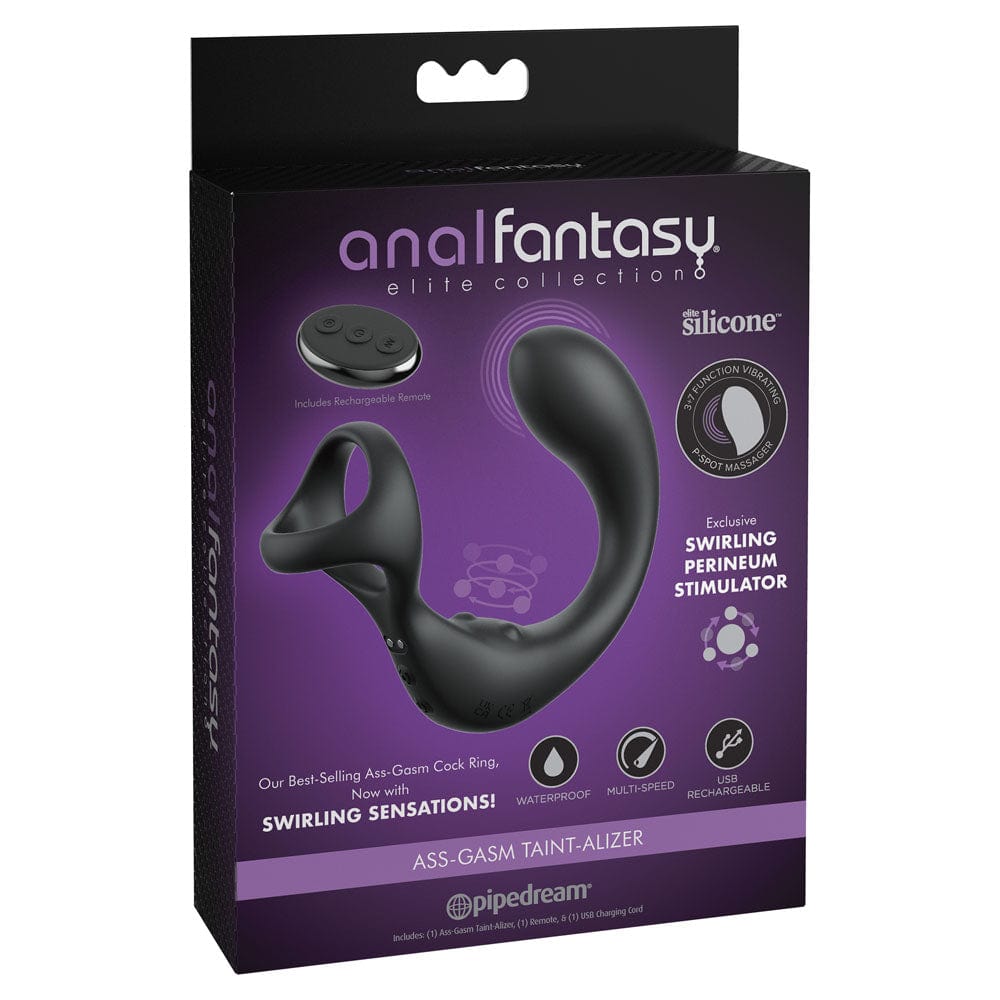 Anal Fantasy Elite Ass-Gasm Taint-alizer - USB Rechargeable Prostate Massage with Cock Ring Black