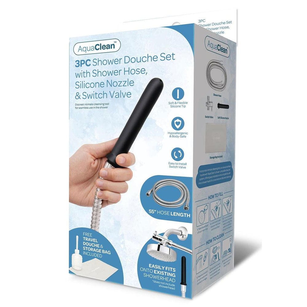 AquaClean 3 Piece Shower Douche Set with Shower Hose, Silicone Nozzle & Switch Valve - Shower Douche System with Free Travel Douche Included Default Title