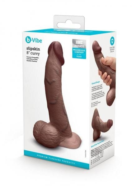 B-Vibe Slipskin Realistic Silicone Dildo-8" Curved Brown Vibrant Vibes Australia - Quality Sex Toys - Great Prices