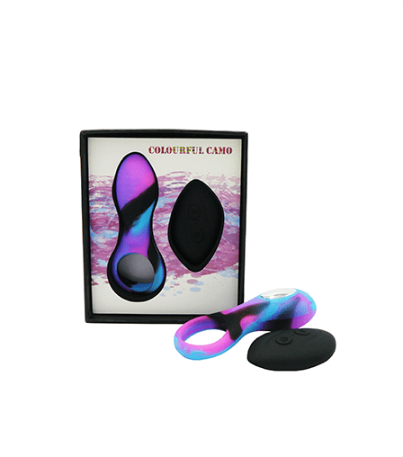 Colourful Camo Bravo Remote Control Cock Ring Blue Vibrant Vibes Australia - Quality Sex Toys - Great Prices