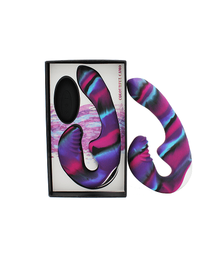 Colourful Camo Tandem Remote Control Strapless Strapon Blue Vibrant Vibes Australia - Quality Sex Toys - Great Prices