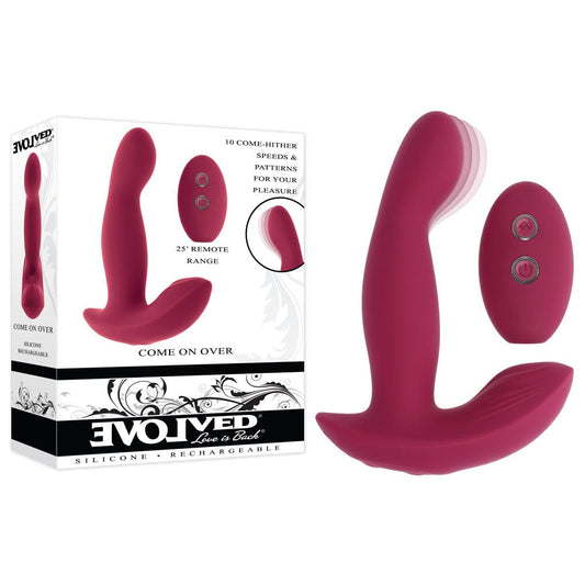 Evolved COME ON OVER - Burgundy 15.9 cm USB Rechargeable Vibrator with Wireless Remote Red