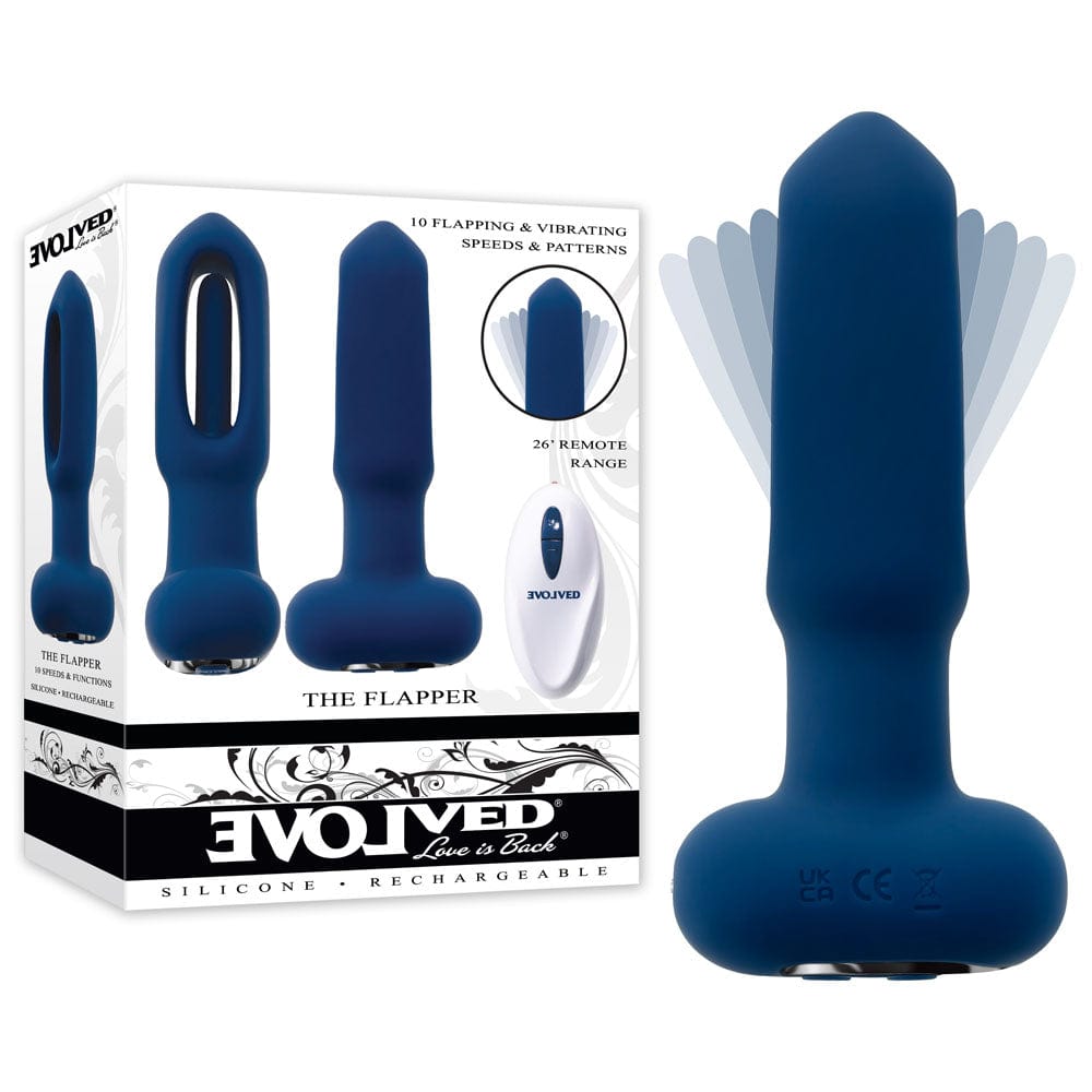 Evolved THE FLAPPER - 14 cm USB Rechargeable Vibrating and Flapping Butt Plug with Remote Blue