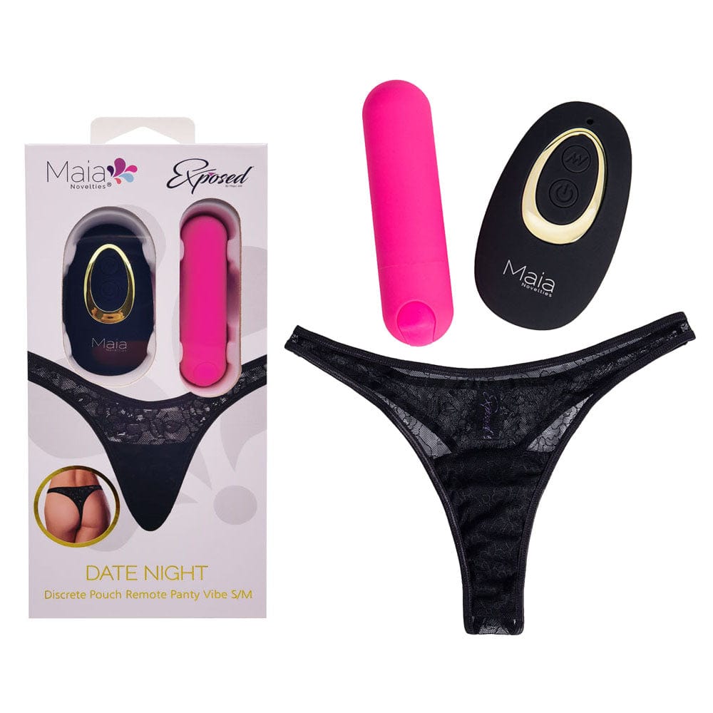Maia DATE NIGHT PANTY VIBE - S/M - S/M Panty with Pink USB Rechargeable Bullet & Remote Black