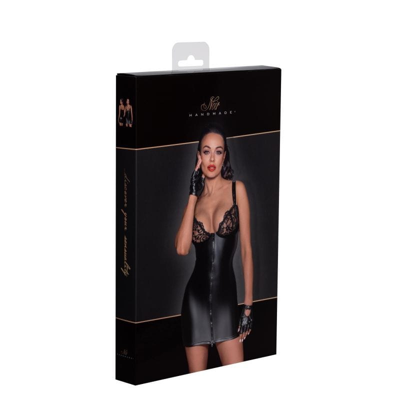 Power Wetlook Mini Dress w Lace Chest and Two Way Zipper