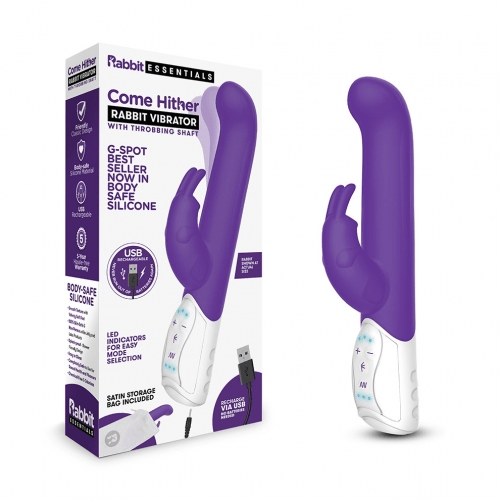Rabbit Essentials Rechargeable come hither G-Spot Rabbit - Purple Vibrant Vibes Australia - Quality Sex Toys - Great Prices