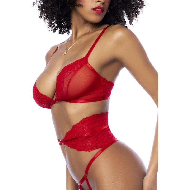 Red 3 Pc Set with Bra, Panties and Flexible Corset