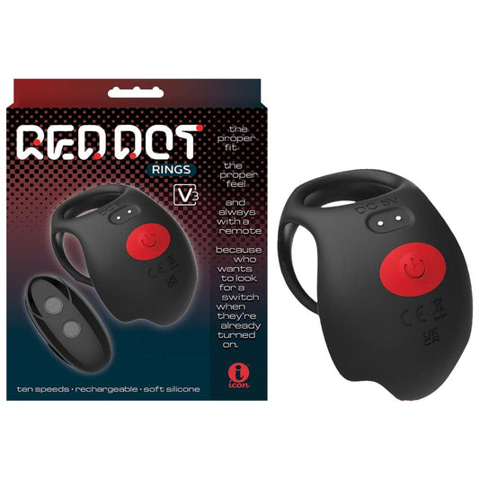 Red Dot Rings - V3 - USB Rechargeable Vibrating Cock & Ball Ring with Remote Black