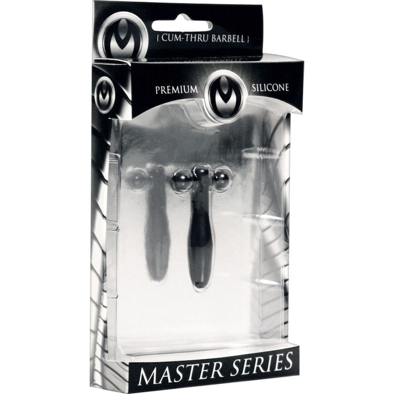 Silicone Cum-Thru Barbell Penis Plug Black