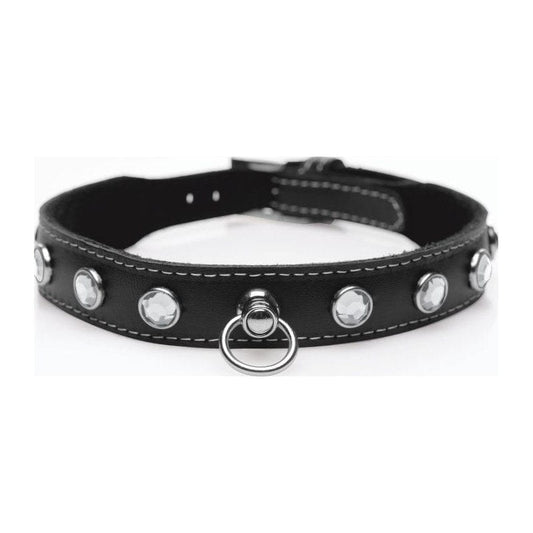 Bling Vixen Leather Choker w Clear Rhinestones Vibrant Vibes Australia - Quality Sex Toys - Great Prices