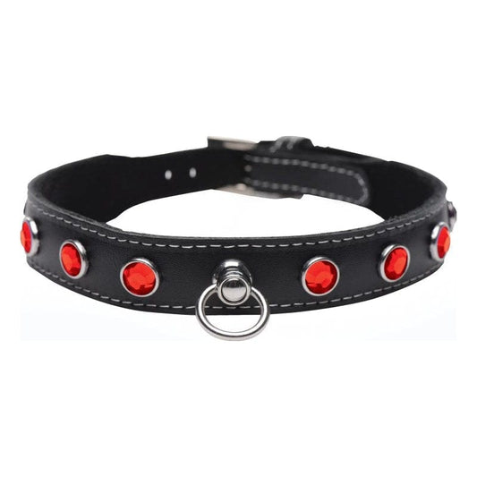 Bling Vixen Leather Choker w Red Rhinestones Vibrant Vibes Australia - Quality Sex Toys - Great Prices