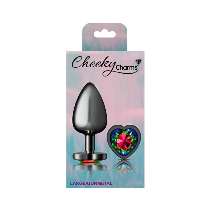 Cheeky Charms Gunmetal  Butt Plug w Heart Rainbow Jewel Large Vibrant Vibes Australia - Quality Sex Toys - Great Prices