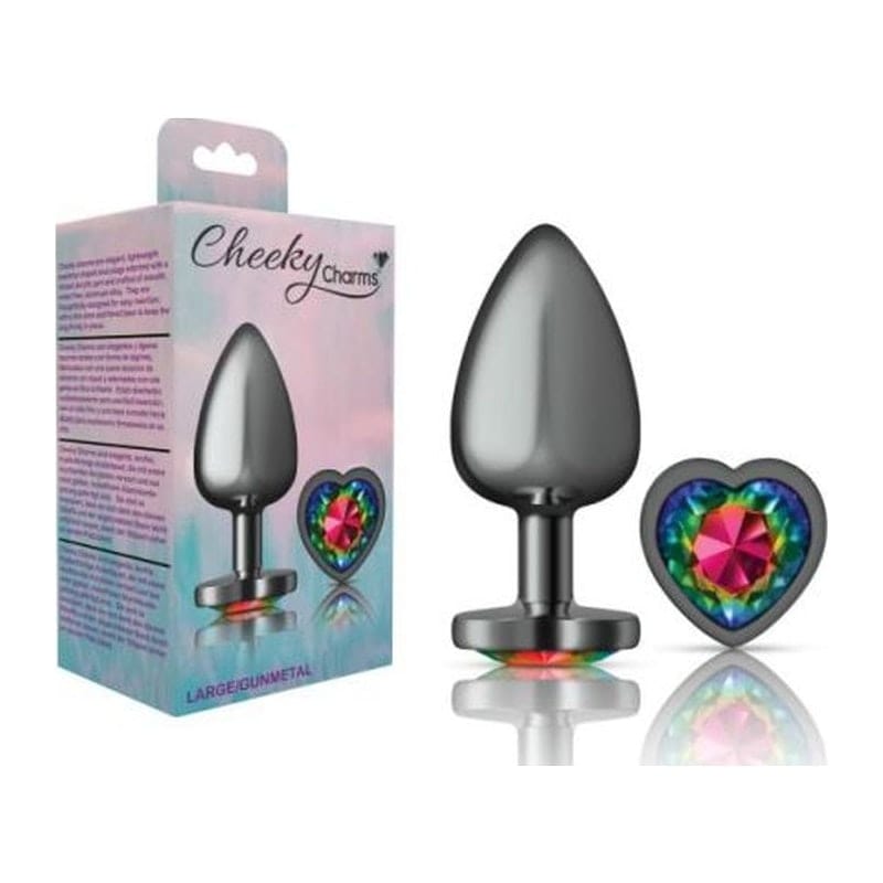 Cheeky Charms Gunmetal  Butt Plug w Heart Rainbow Jewel Large Vibrant Vibes Australia - Quality Sex Toys - Great Prices