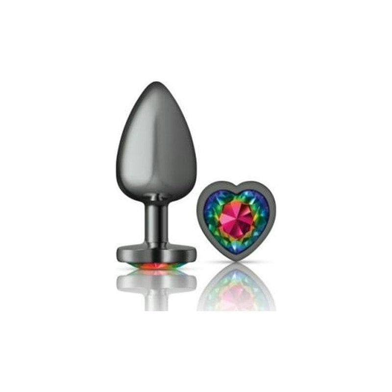 Cheeky Charms Gunmetal  Butt Plug w Heart Rainbow Jewel Large Vibrant Vibes Australia - Quality Sex Toys - Great Prices