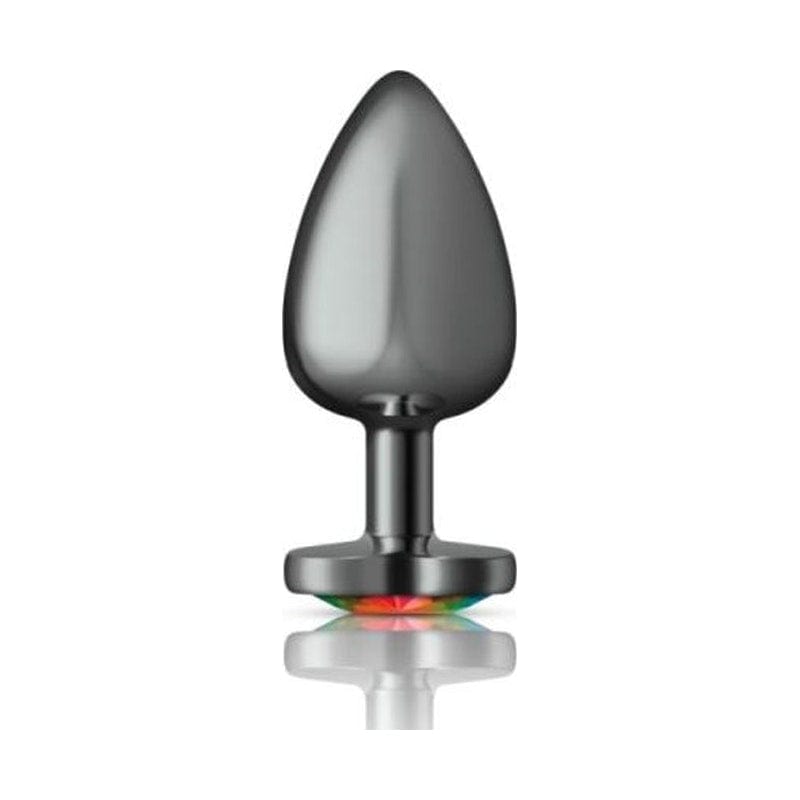 Cheeky Charms Gunmetal  Butt Plug w Heart Rainbow Jewel Large Vibrant Vibes Australia - Quality Sex Toys - Great Prices