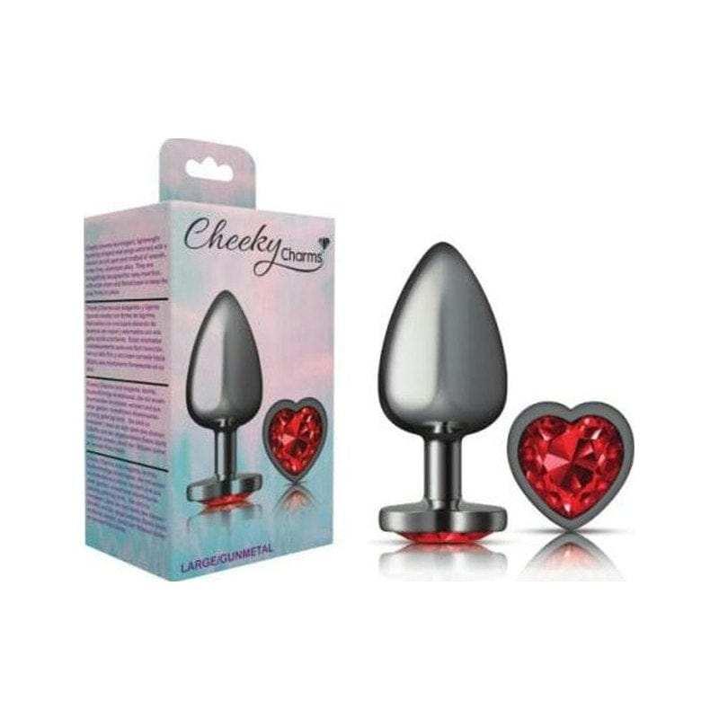 Cheeky Charms Gunmetal  Butt Plug w Heart Red Jewel Large Vibrant Vibes Australia - Quality Sex Toys - Great Prices