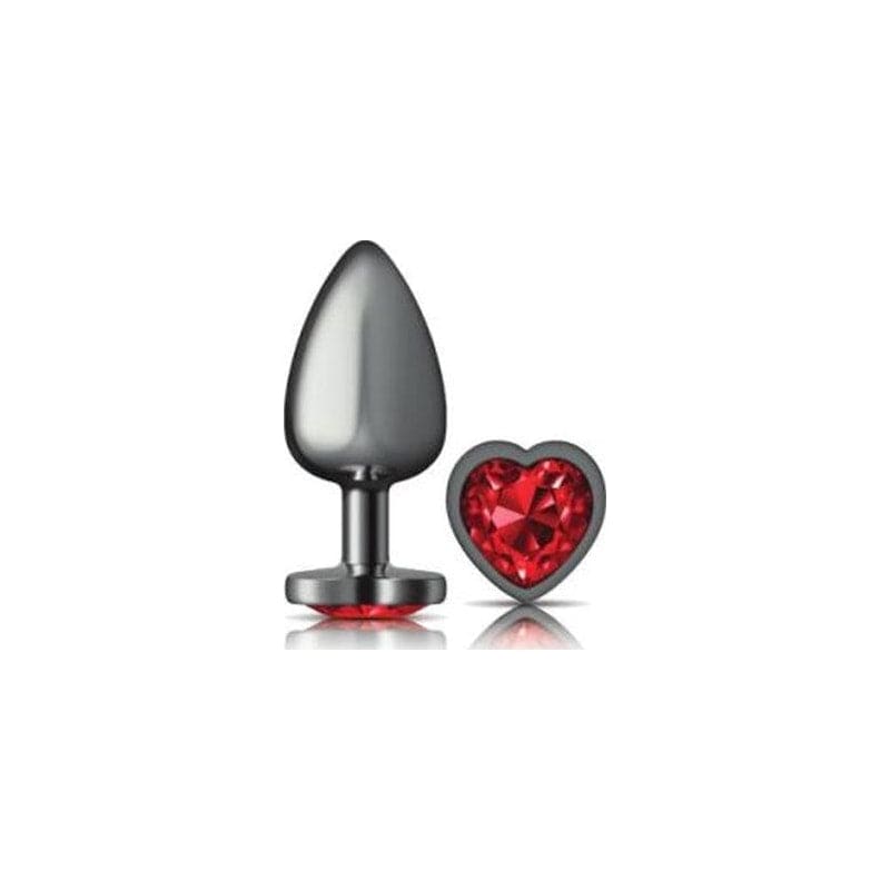 Cheeky Charms Gunmetal  Butt Plug w Heart Red Jewel Large Vibrant Vibes Australia - Quality Sex Toys - Great Prices