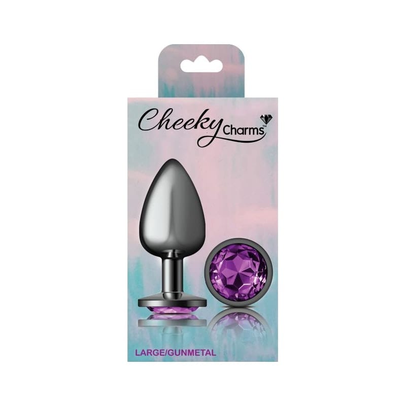 Cheeky Charms Gunmetal Round Butt Plug w Purple Jewel Large Vibrant Vibes Australia - Quality Sex Toys - Great Prices