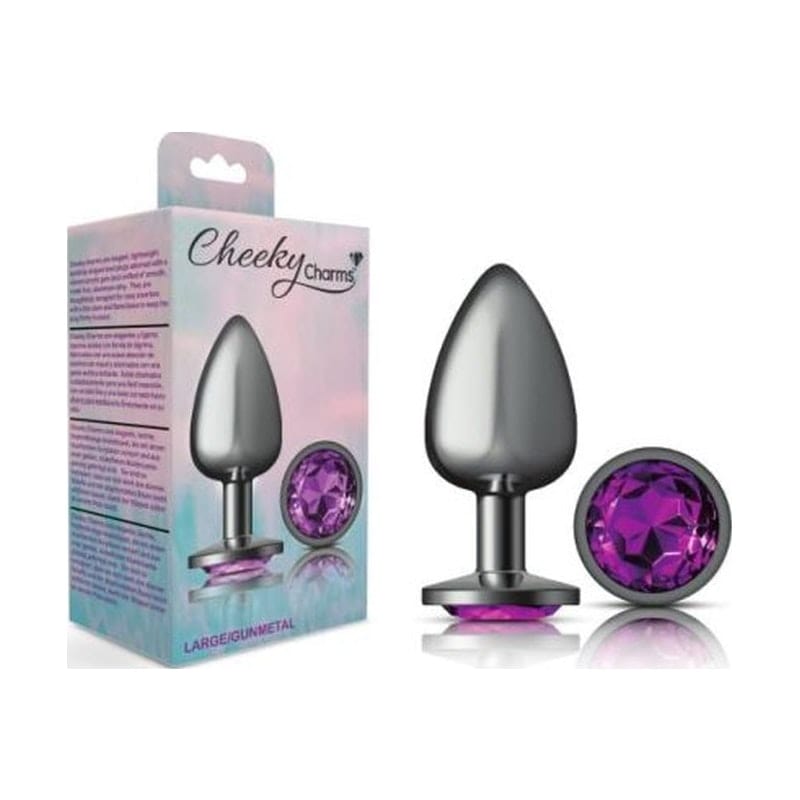 Cheeky Charms Gunmetal Round Butt Plug w Purple Jewel Large Vibrant Vibes Australia - Quality Sex Toys - Great Prices
