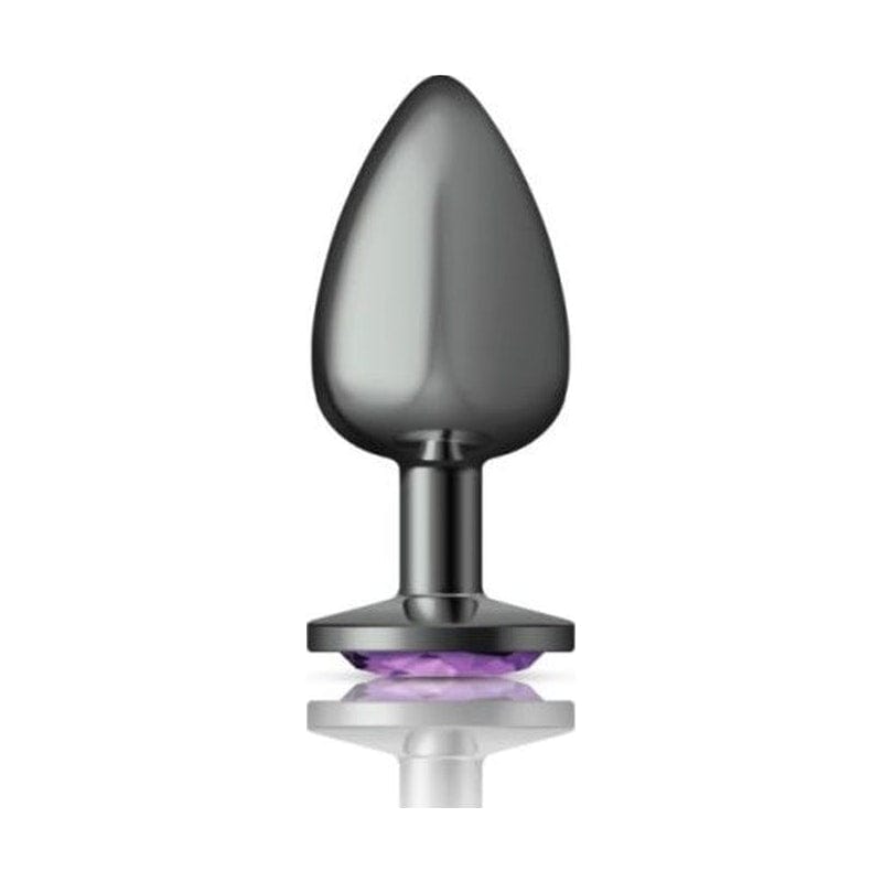 Cheeky Charms Gunmetal Round Butt Plug w Purple Jewel Large Vibrant Vibes Australia - Quality Sex Toys - Great Prices