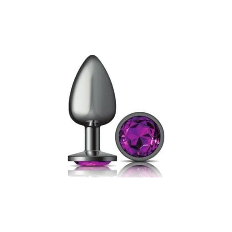 Cheeky Charms Gunmetal Round Butt Plug w Purple Jewel Large Vibrant Vibes Australia - Quality Sex Toys - Great Prices
