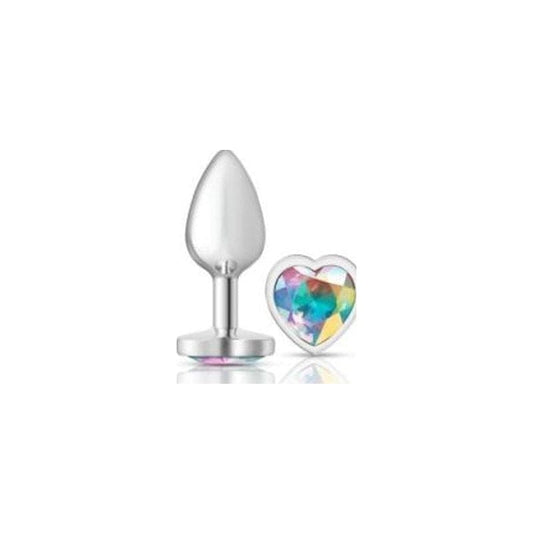 Cheeky Charms Silver Metal  Butt Plug w Heart Clear Jewel Small Vibrant Vibes Australia - Quality Sex Toys - Great Prices