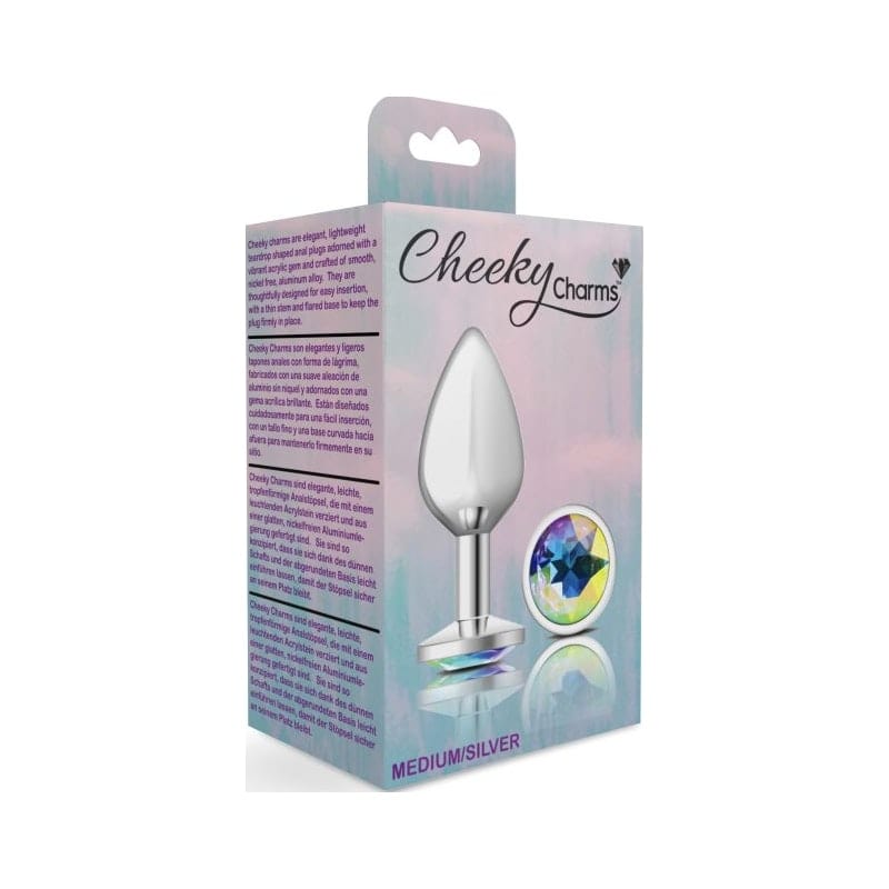 Cheeky Charms Silver Round Butt Plug w Clear Iridescent Jewel Large Vibrant Vibes Australia - Quality Sex Toys - Great Prices